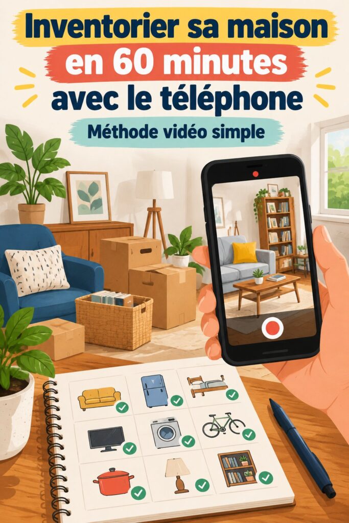 Une femme réalisant un inventaire de sa maison avec un smartphone.