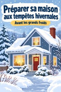 Visuel d'une maison bien préparée pour l'hiver avec des équipements de sécurité et des provisions.