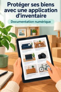Image d'une femme utilisant une application d'inventaire pour protéger ses biens à la maison.