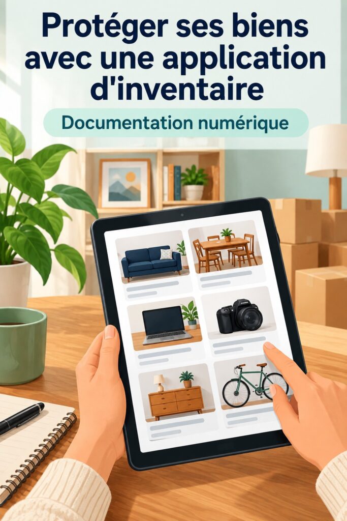 Image d'une femme utilisant une application d'inventaire pour protéger ses biens à la maison.