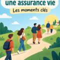 Femme souriante réfléchissant à son avenir financier avec des documents sur une table, symbolisant l'assurance vie.