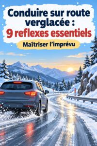 Une route verglacée pendant l'hiver, illustrant les dangers de la conduite sur glace.